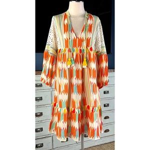 Alice + Olivia Rosanne 100% Silk Tassel Fringe Bohemian Tunic Dress NWT S